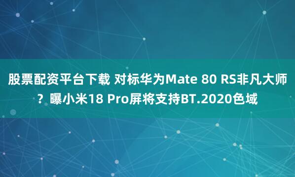 股票配资平台下载 对标华为Mate 80 RS非凡大师？曝小米18 Pro屏将支持BT.2020色域